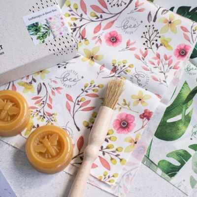Caja DIY de telas de cera de abejas verde jungla/rosa