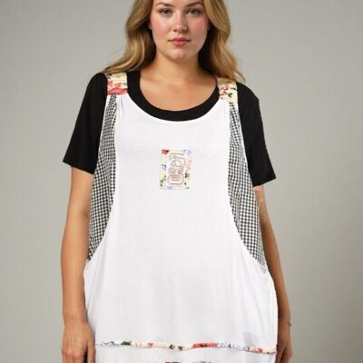Conjunto de túnica blanca bordada con camiseta de talla grande (A592)