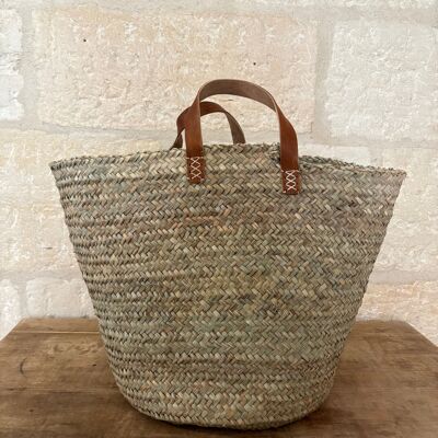 Panier avec anses en cuir