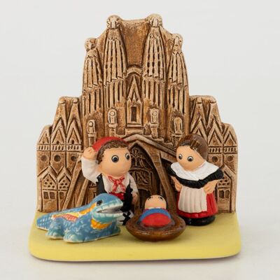 Crèche de Noël faite à la main Sagrada Familia Barcelone Produit du commerce équitable
