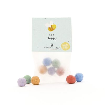 5 biglie a forma di fiore in un sacchetto "Bee Happy"