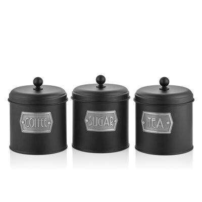 Set di contenitori per caffè, tè e zucchero neri - 17 cm (H)
