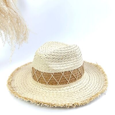 SOMBRERO BOHEMIO EN ESTILO PAPEL TRENZADO CON PEQUEÑOS FLECOS