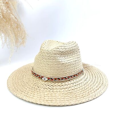 CHAPEAU BOHÈME EN PAPIER TRESSÉ AVEC BANDEAU ŒIL D’OSIRIS