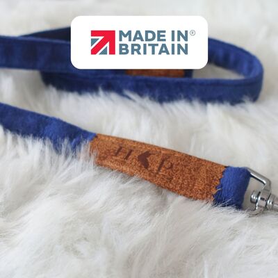 Laisse pour chien en velours de luxe fabriquée à la main - Bleu