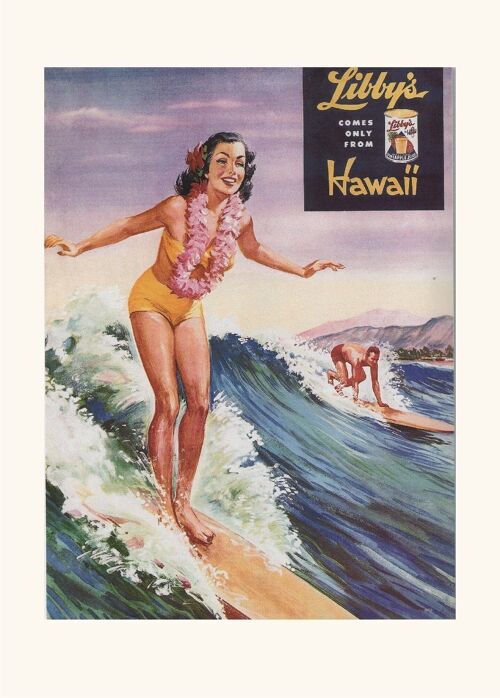 Poster Surfen In Hawaii - Vintage