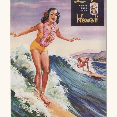 Poster Surfing In Hawaii - Vintage