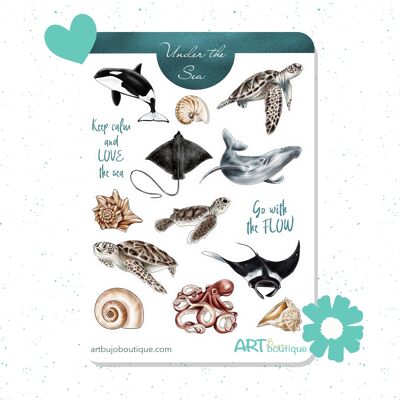 Feuille d’autocollants bujo animaux de l’océan