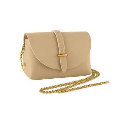 RB1001AL | Bolso pequeño de piel auténtica fabricado en Italia con bandolera extraíble y cierre de metal dorado brillante - Color beige - Dimensiones: 16,5 x 11 x 8 cm