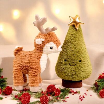 Simulazione di albero di Natale e alce di peluche