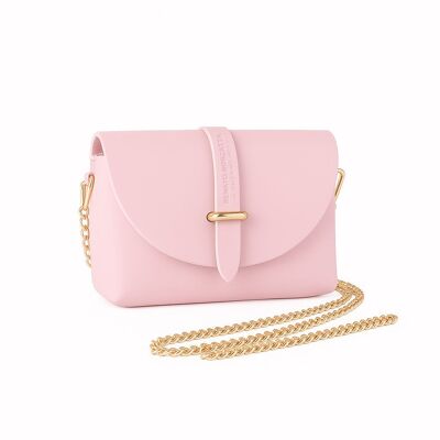 RB1001BJ | Bolso Pequeño en Piel Genuina Fabricado en Italia con Bandolera Desmontable y Cierre de Metal Dorado Brillante - Color Rosa - Dimensiones: 16,5 x 11 x 8 cm