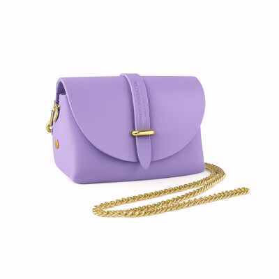 RB1001CI | Small Bag in Genuine Leather Made in Italy with Removable Shoulder Strap and Shiny Gold Metal Closure Loop - Lilac Color - Dimensions: 16.5 x 11 x 8 cm