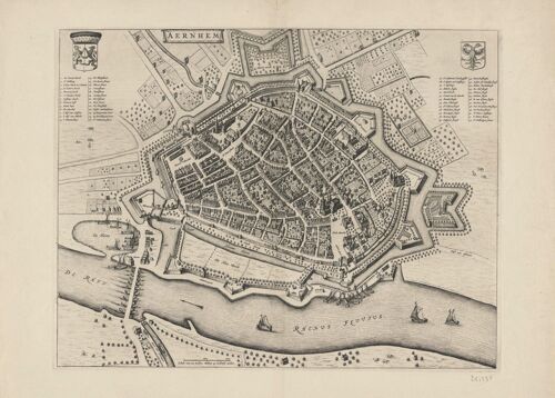 Poster Historische Kaart Arnhem - Stadsplattegrond 1652