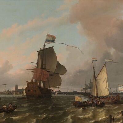 Póster Ludolf Bakhuysen - El buque de guerra Brielle en el Maas frente a Rotterdam