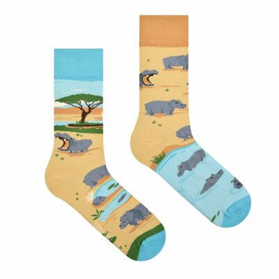 Calzini con ippopotamo | Calzini con animali da safari - Calzini casual spaiati