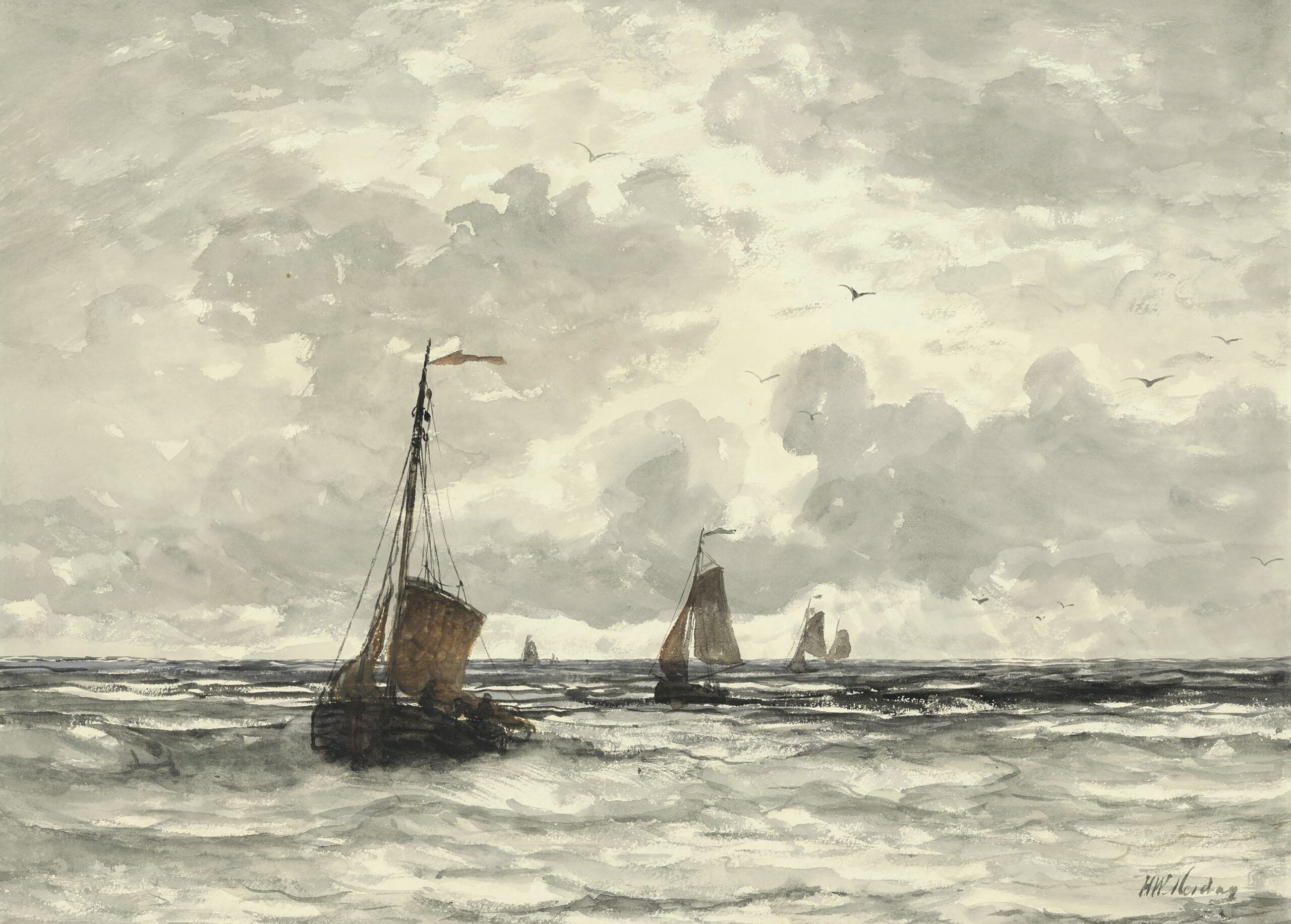 Póster Hendrik Willem Mesdag - Barcos de pesca en las olas