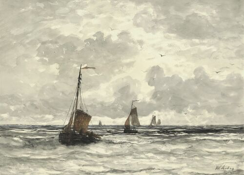 Poster Hendrik Willem Mesdag - Visserschepen in de branding