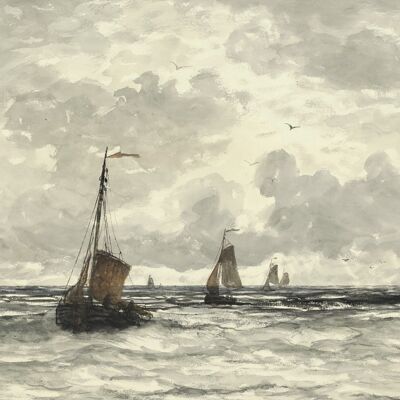 Affiche Hendrik Willem Mesdag - Bateaux de pêche dans les vagues
