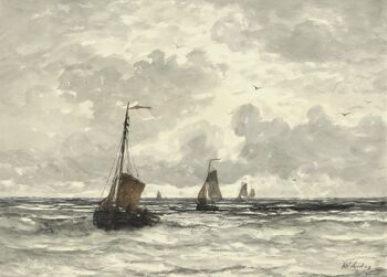 Affiche Hendrik Willem Mesdag - Bateaux de pêche dans les vagues