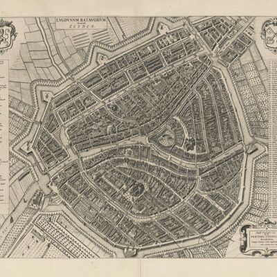 Affiche Carte Historique Leiden - Plan De La Ville 1652