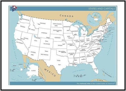 Poster Kaart Amerika / Verenigde Staten - Educatief