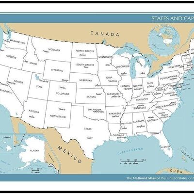 Poster Kaart Amerika / Verenigde Staten - Educatief