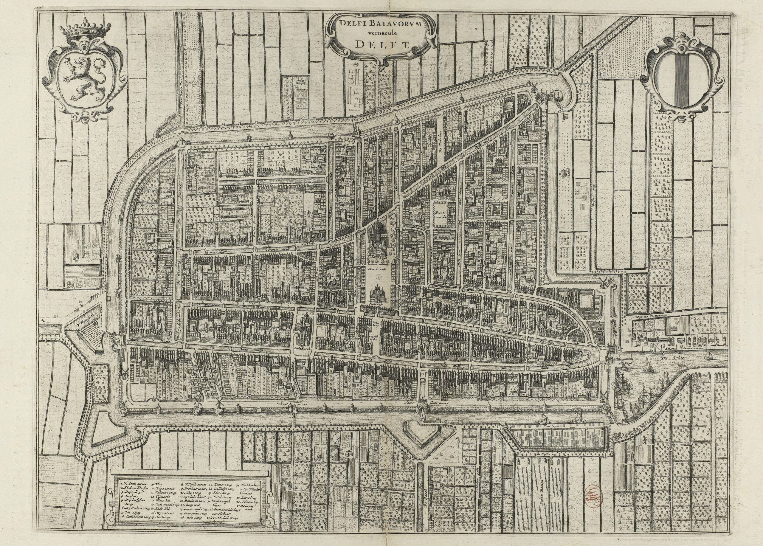 Affiche Carte Historique Delft - Plan De La Ville 1652