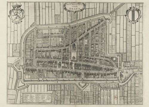 Poster Historische Kaart Delft - Stadsplattegrond 1652