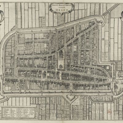 Poster Historische Kaart Delft - Stadsplattegrond 1652