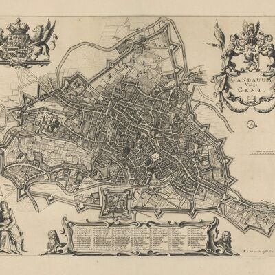 Poster Mappa storica di Gand - Mappa della città 1700