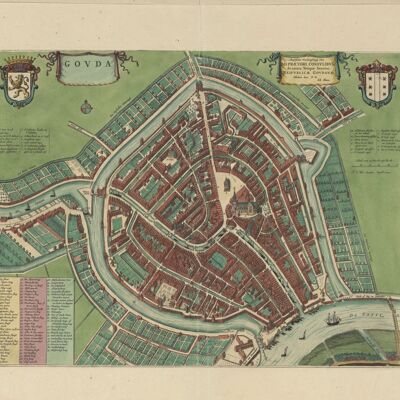 Póster Mapa histórico de Gouda - Mapa de la ciudad 1652