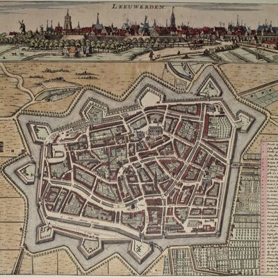 Poster Historische Kaart Leeuwarden - Stadsplattegrond 1664