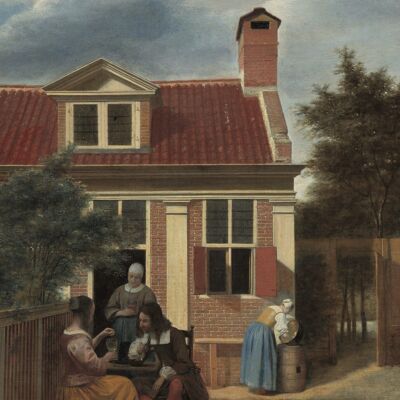 Poster Pieter de Hooch - Gezelschap op plaats achter huis