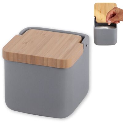 Salière de cuisine avec couvercle basculant en bambou. Idéal pour une utilisation comme salière et sucrière ou comme étagère à épices