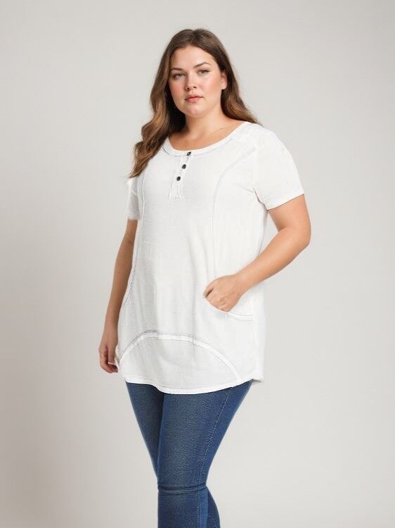 Tunique blanche grande taille avec surpiqure gris (A699)