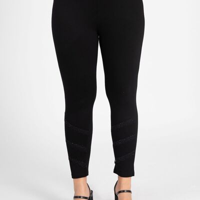 Legging grande taille avec bande dentelle et strass (B225/NOIR)