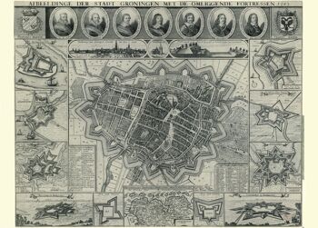 Affiche Carte Historique Groningue - Plan De La Ville 1652