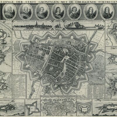 Poster Historische Kaart Groningen - Stadsplattegrond 1652