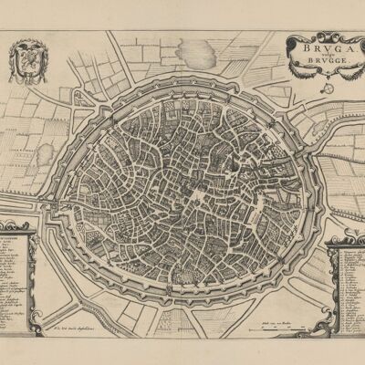 Affiche Carte historique de Bruges - Plan de la ville 1700