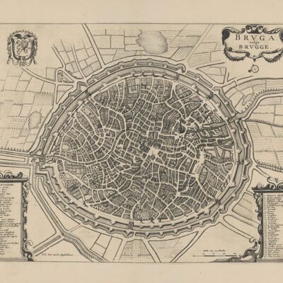 Poster Historische Kaart Brugge - Stadsplattegrond 1700