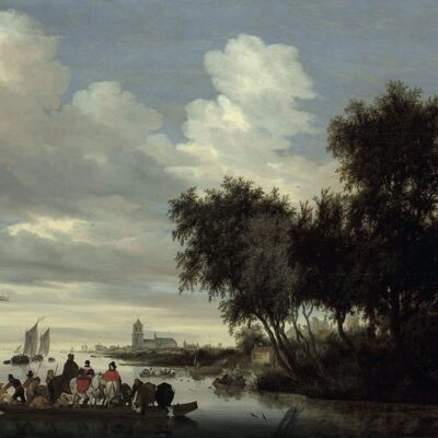 Poster Salomon van Ruysdael - Rivierlandschap met een veerboot