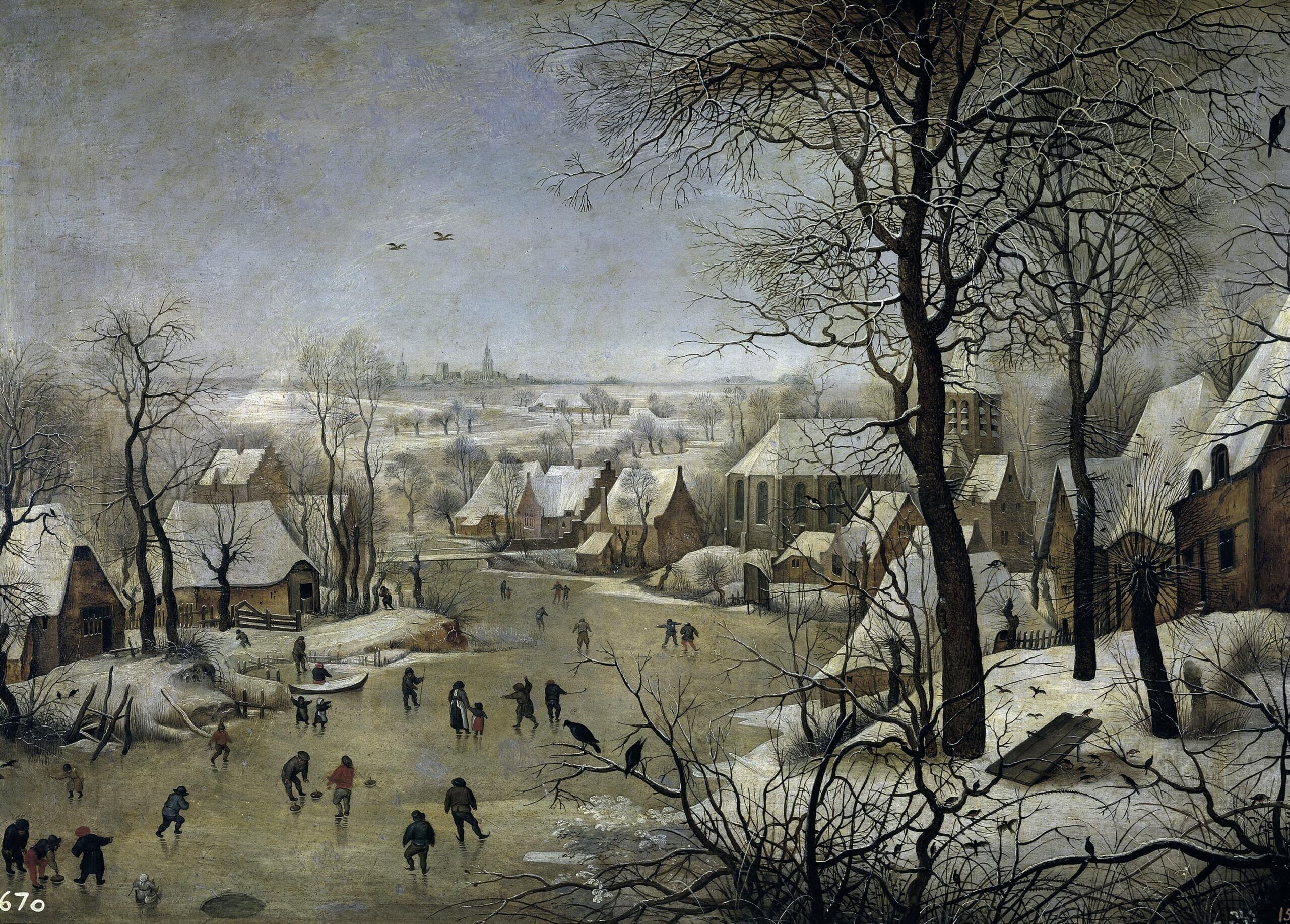 Affiche Pieter Brueghel - Coupure d'oiseau de paysage d'hiver avec des patineurs