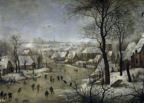 Poster Pieter Brueghel - Winterlandschap vogelknip met schaatsers