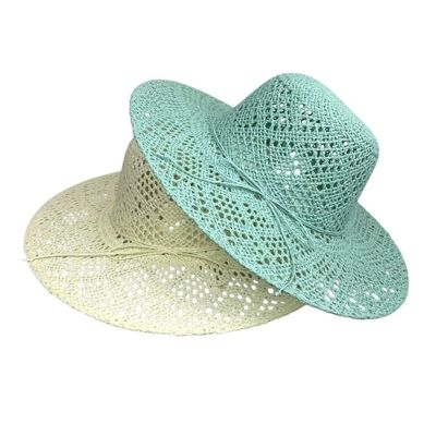 Chapeau en papier et coton à large bord et nœud décoratif