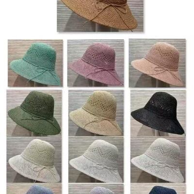 Cappello da donna in carta e cotone con fiocco decorativo