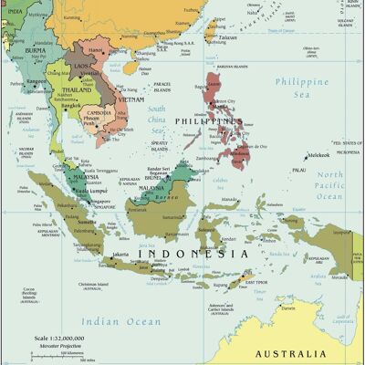 Affiche Carte Asie du Sud-Est - Éducatif