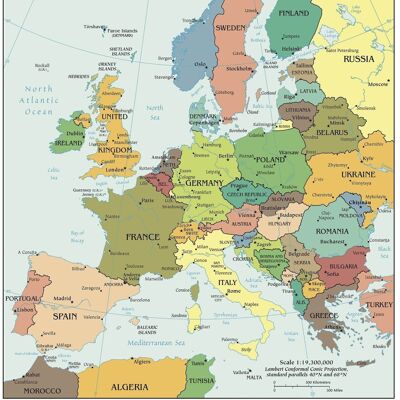 Poster Kaart Europa - Hoofdsteden