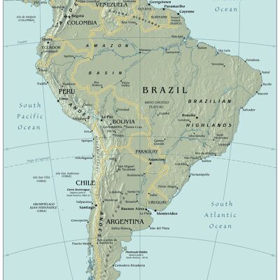 Affiche Carte Amérique du Sud - Éducatif