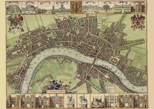 Poster Historische Kaart London - Stadsplattegrond 1689