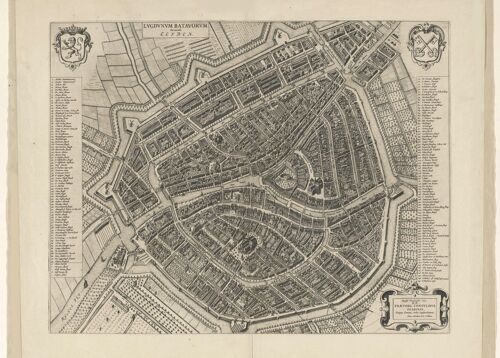 Poster Historische Kaart Leiden - Stadsplattegrond 1652
